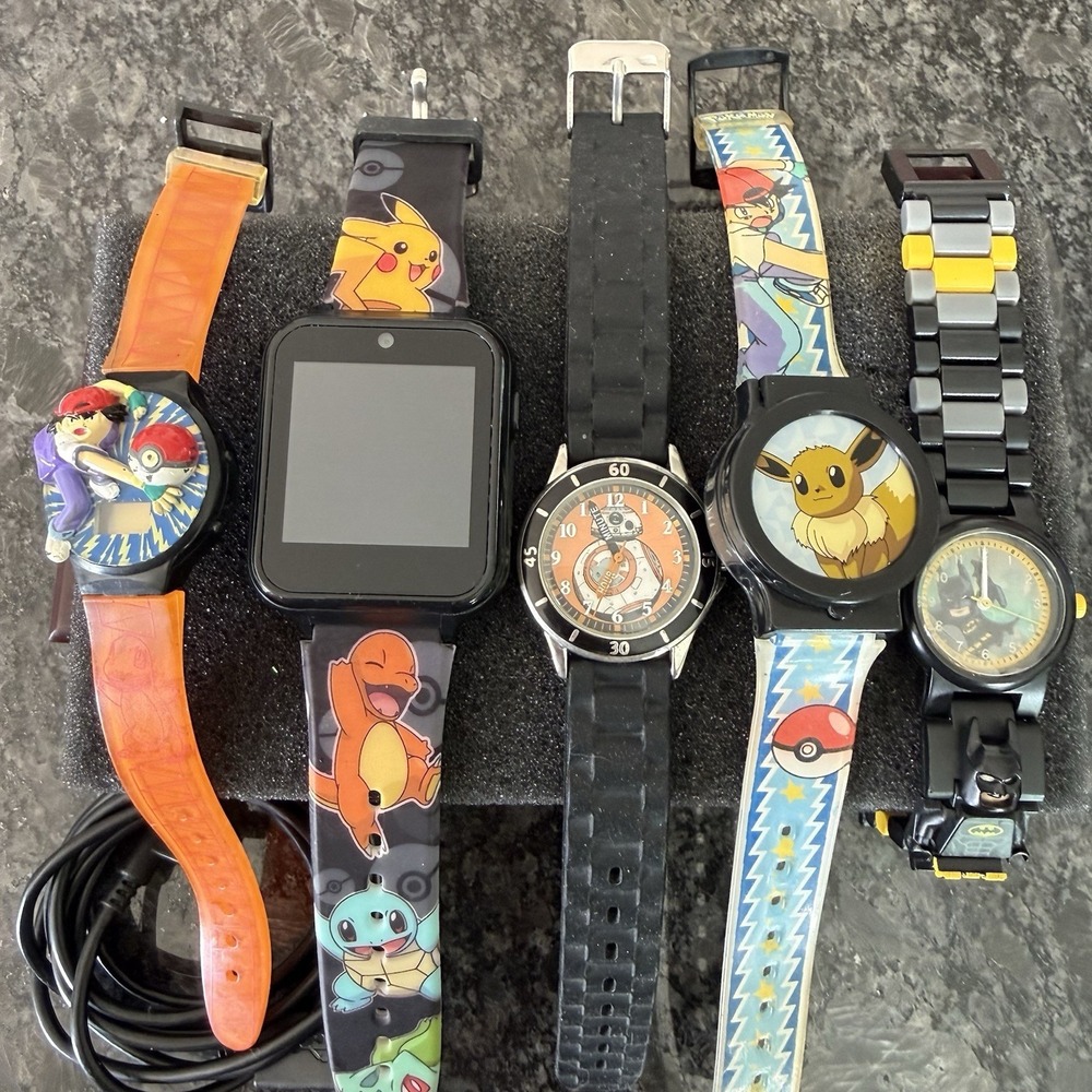 Lot of 5 Kids Character Wrist Watches Bundle Star Wars, Pokémon & Lego